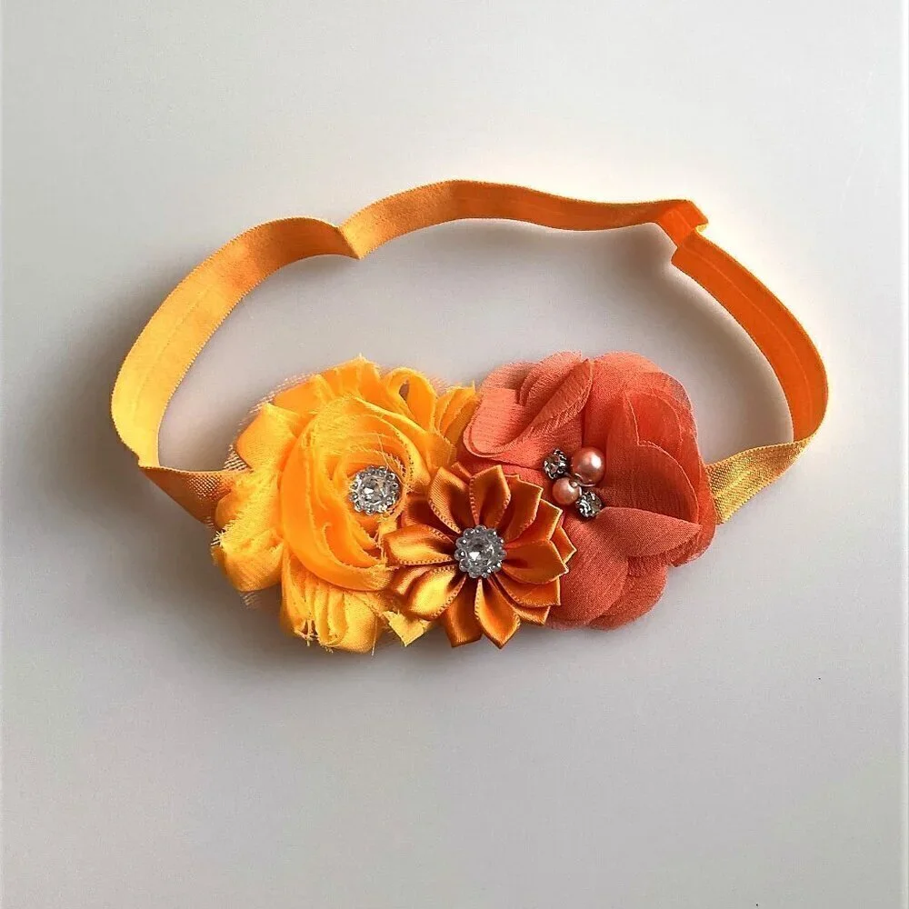 ORANGE RHINESTONE FLOWER PRINCESS HEADBANDS HALLOWEEN THANKSGIVING FALL